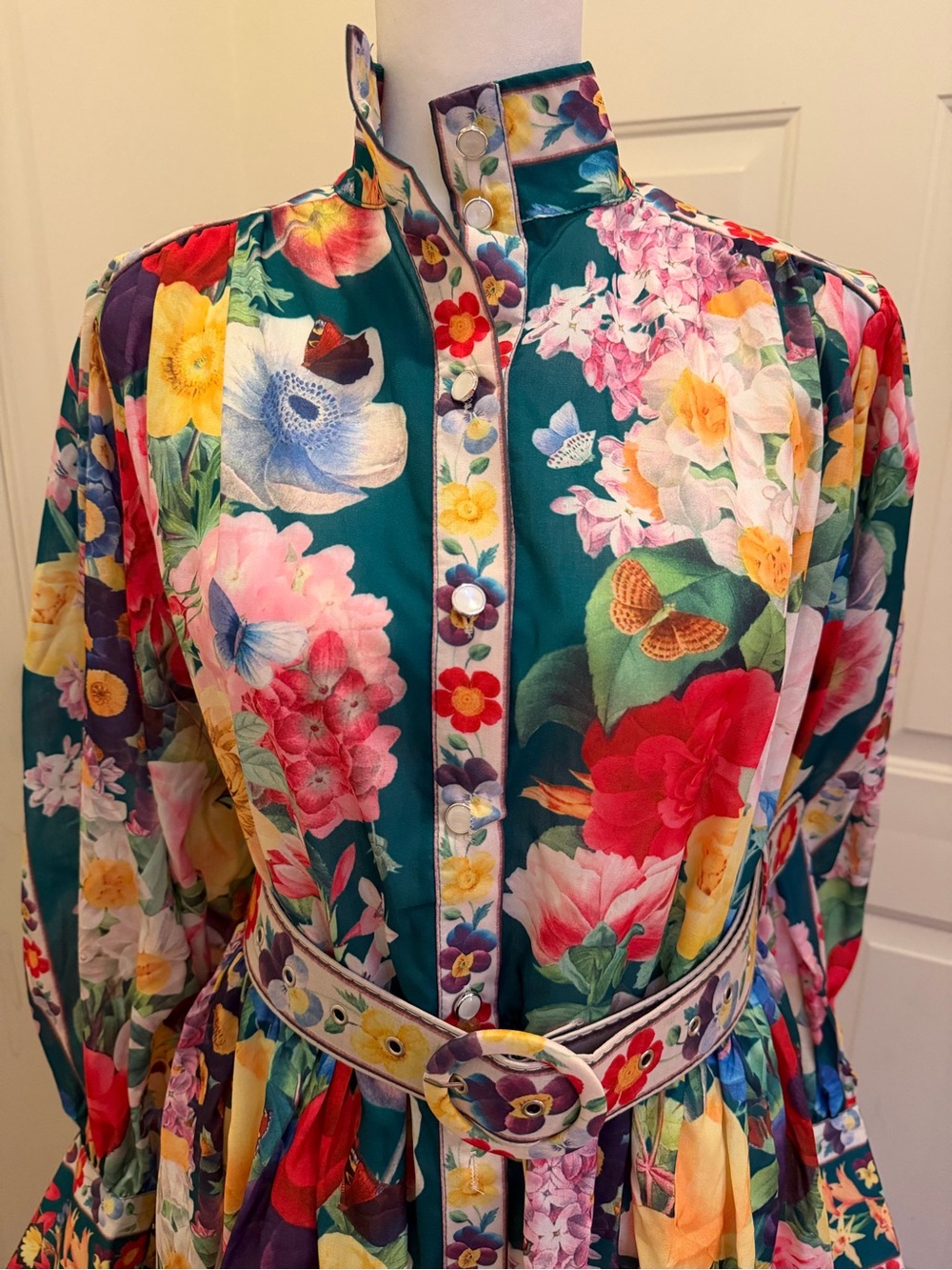 NWT Women’s Floral Pleated High Collar with Belt Dress Size M - Picture 6 of 15